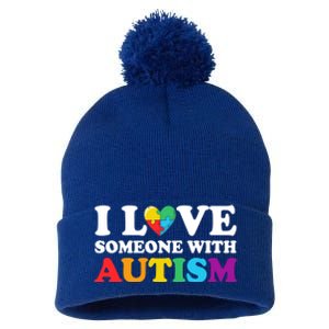 Autism Awareness Month Autism Mom I Love Someone With Autism Gift Pom Pom 12in Knit Beanie