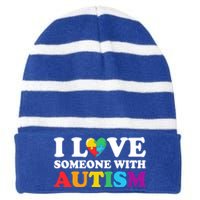 Autism Awareness Month Autism Mom I Love Someone With Autism Gift Striped Beanie with Solid Band