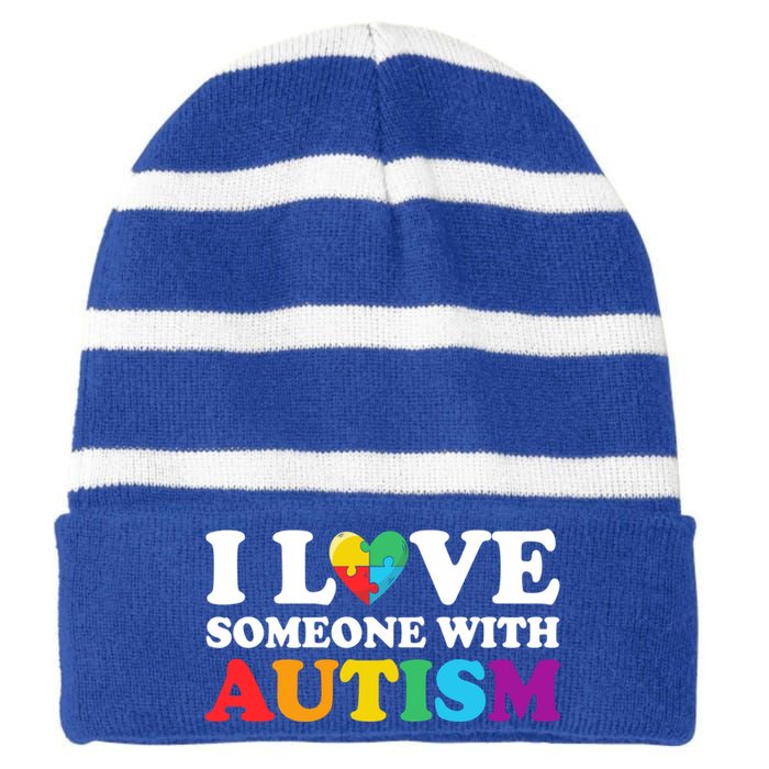 Autism Awareness Month Autism Mom I Love Someone With Autism Gift Striped Beanie with Solid Band