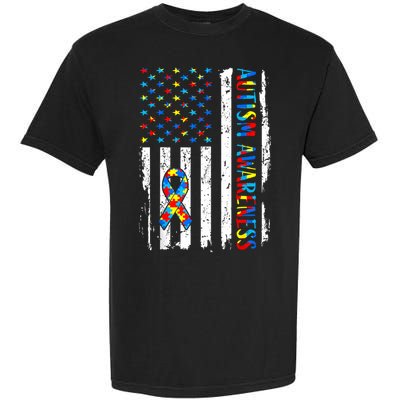 Autism Awareness Mom Dad USA flag Autistic Awareness Autism Garment-Dyed Heavyweight T-Shirt