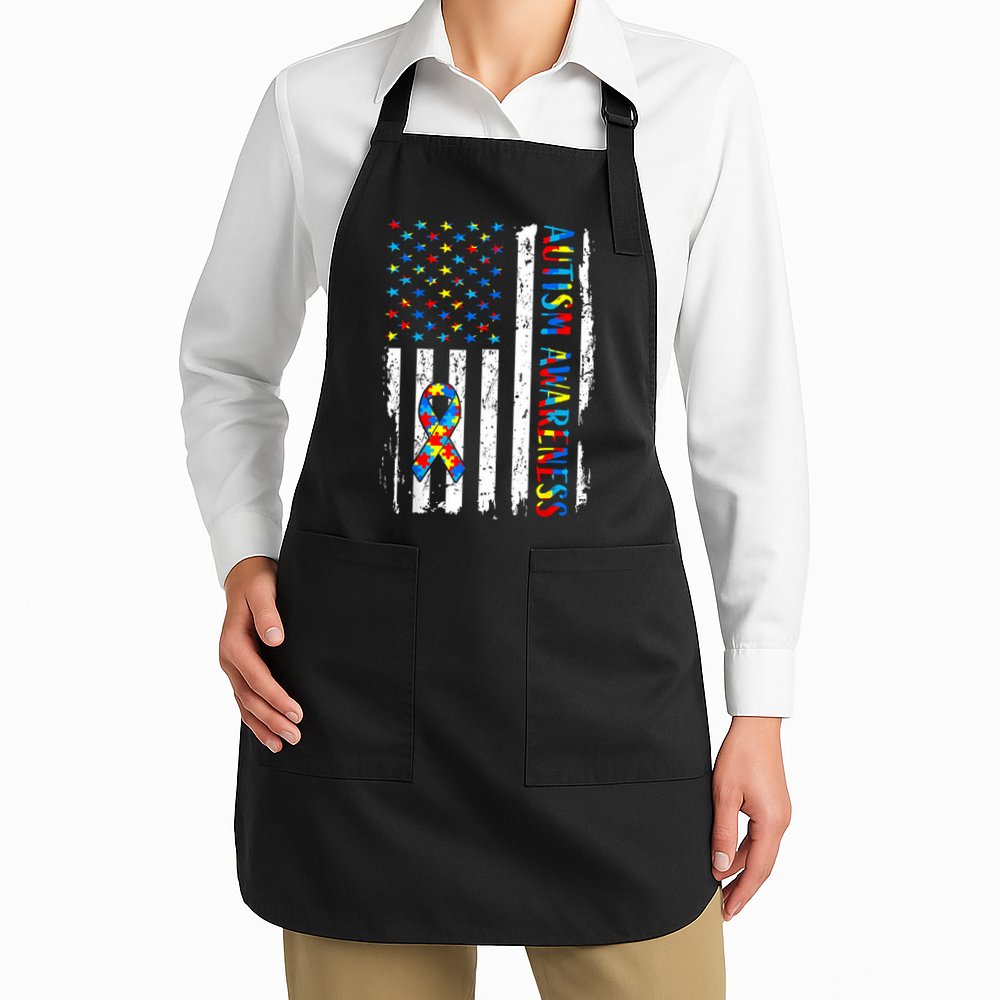 Autism Awareness Mom Dad USA flag Autistic Awareness Autism Apron