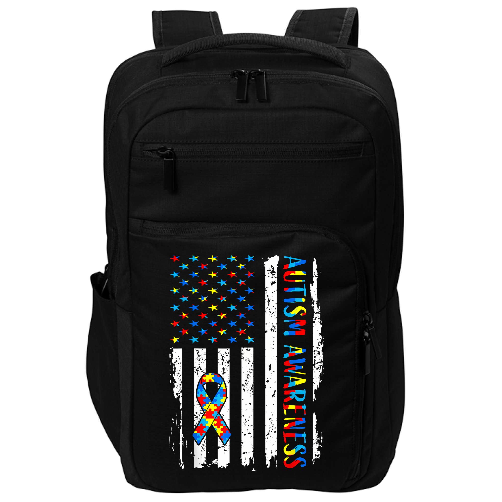 Autism Awareness Mom Dad USA flag Autistic Awareness Autism Impact Tech Backpack