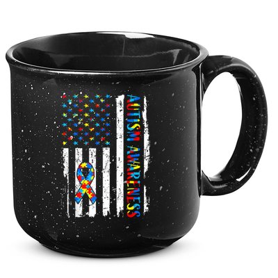 Autism Awareness Mom Dad USA flag Autistic Awareness Autism 15oz Campfire Ceramic Mug