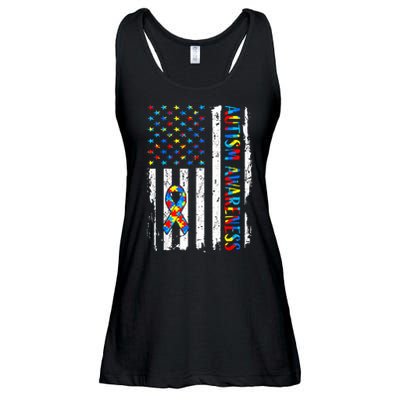 Autism Awareness Mom Dad USA flag Autistic Awareness Autism Ladies Essential Flowy Tank