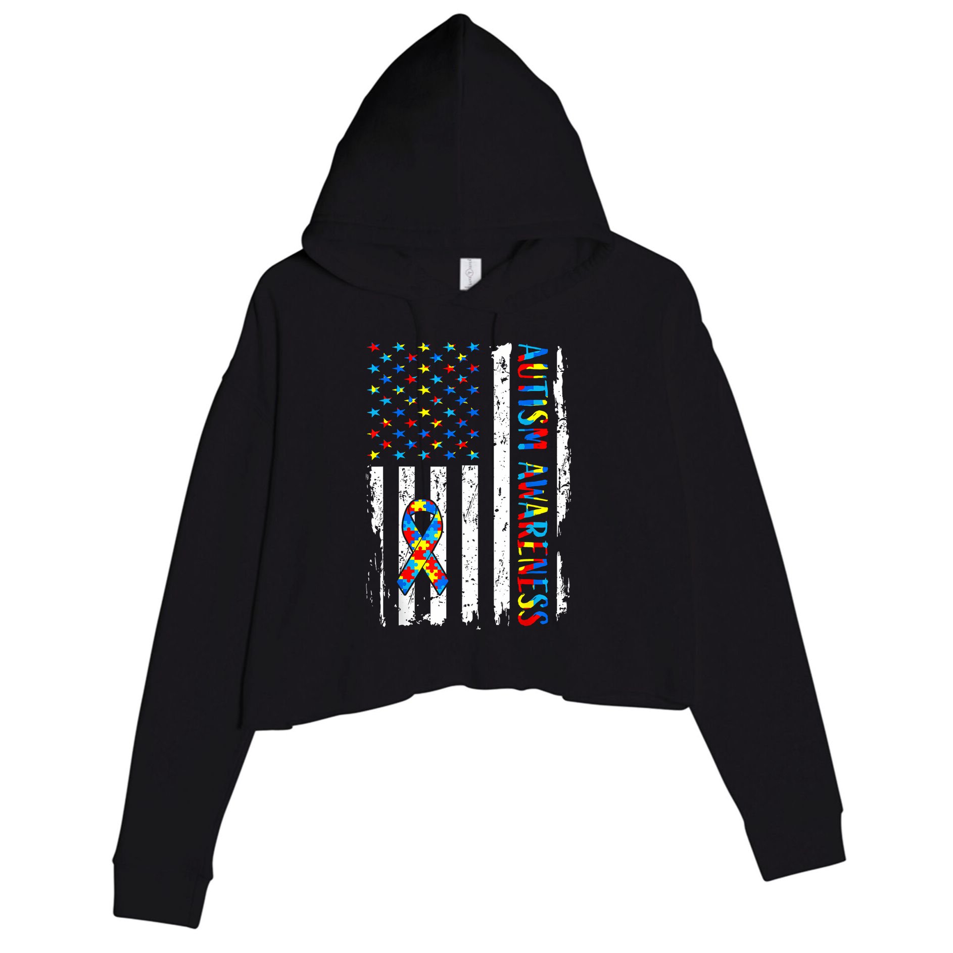 Autism Awareness Mom Dad USA flag Autistic Awareness Autism Crop Fleece Hoodie