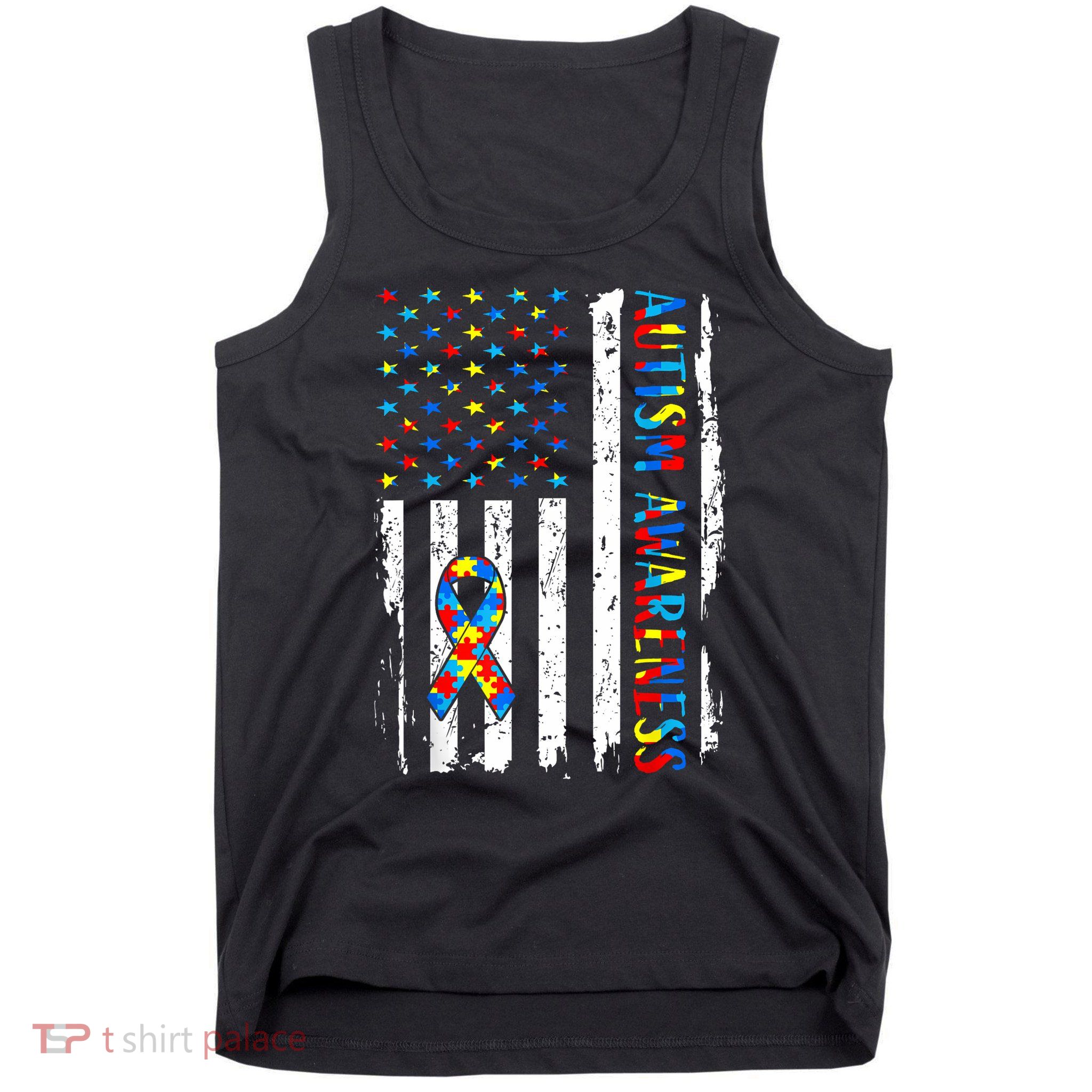 Autism Awareness Mom Dad USA flag Autistic Awareness Autism Tank Top