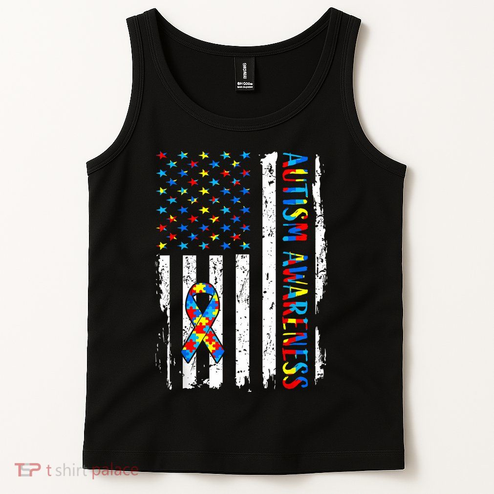Autism Awareness Mom Dad USA flag Autistic Awareness Autism Tank Top
