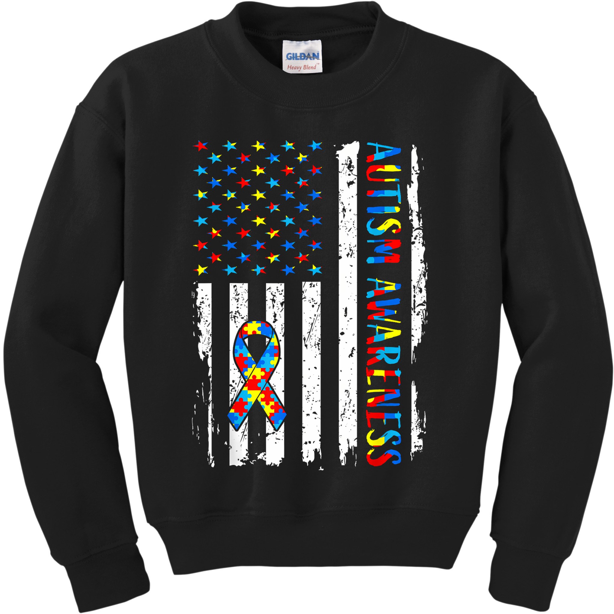 Autism Awareness Mom Dad USA flag Autistic Awareness Autism Kids Sweatshirt