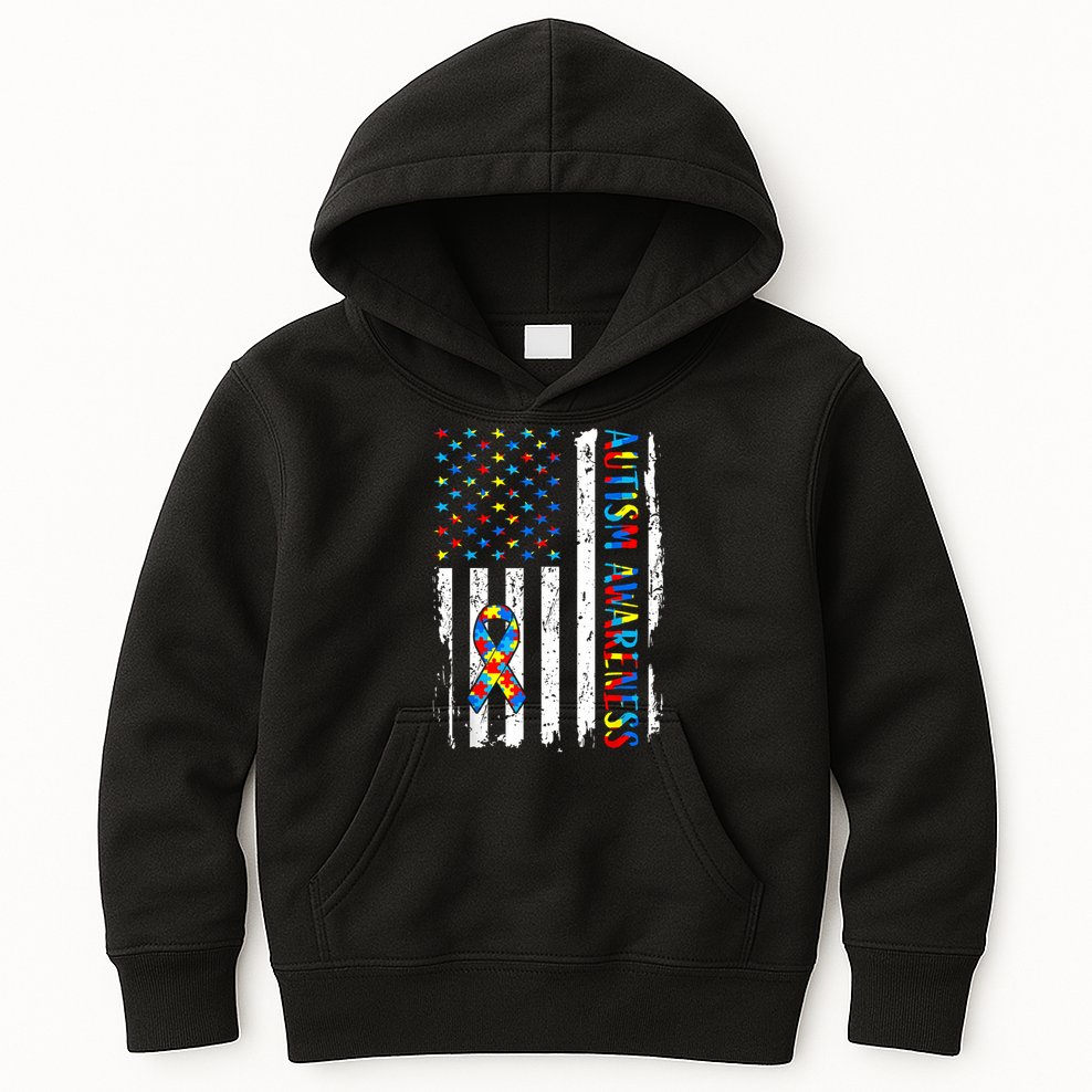 Autism Awareness Mom Dad USA flag Autistic Awareness Autism Kids Hoodie