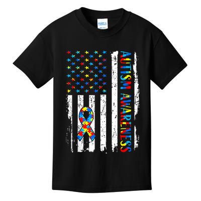 Autism Awareness Mom Dad USA flag Autistic Awareness Autism Kids T-Shirt