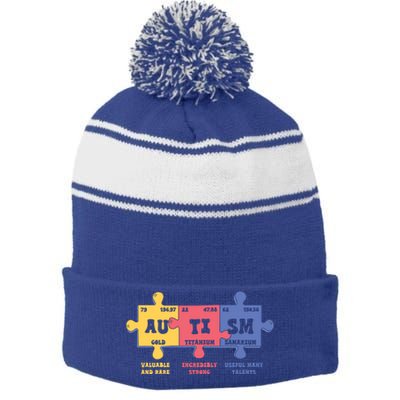 Autism Awareness Month Elets Periodic Table Design Funny Gift Stripe Pom Pom Beanie