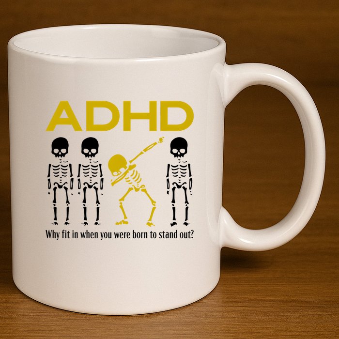 Adhd Awareness Motivational Dancing Skeleton 11oz C Handle Ceramic Mug