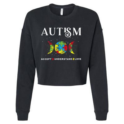 Autism Awareness Month Day Accept Understand Love Cropped Pullover Crew