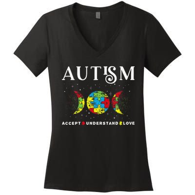 Autism Awareness Month Day Accept Understand Love Women's V-Neck T-Shirt