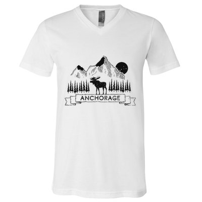 Anchorage Alaska Mountain Moose Gift Cool Anchorage V-Neck T-Shirt