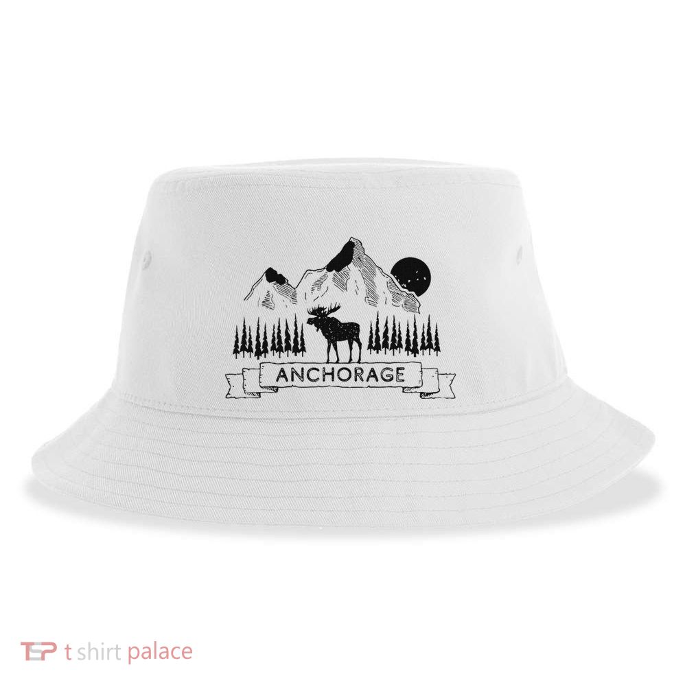 Anchorage Alaska Mountain Moose Gift Cool Anchorage Sustainable Bucket Hat