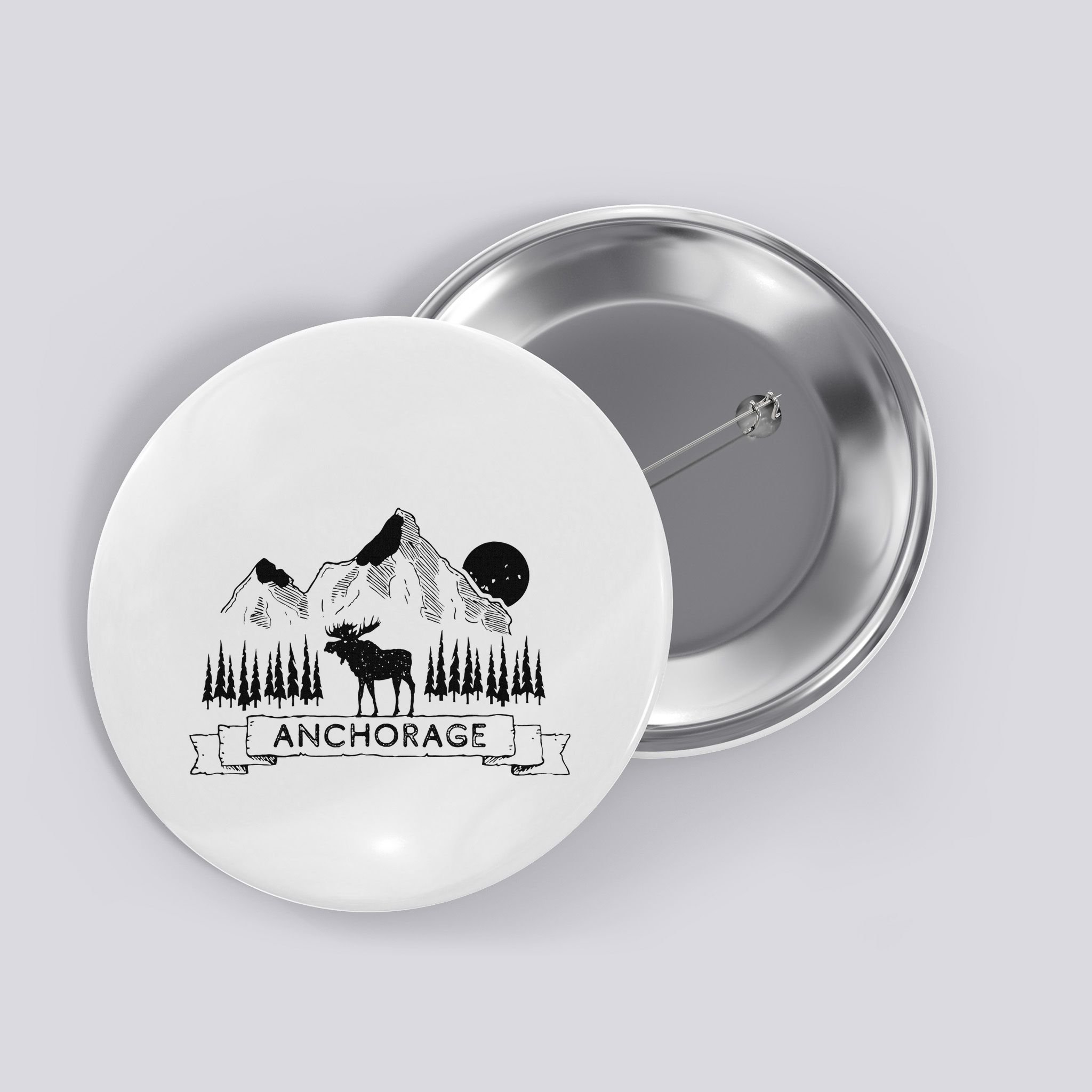 Anchorage Alaska Mountain Moose Gift Cool Anchorage Button