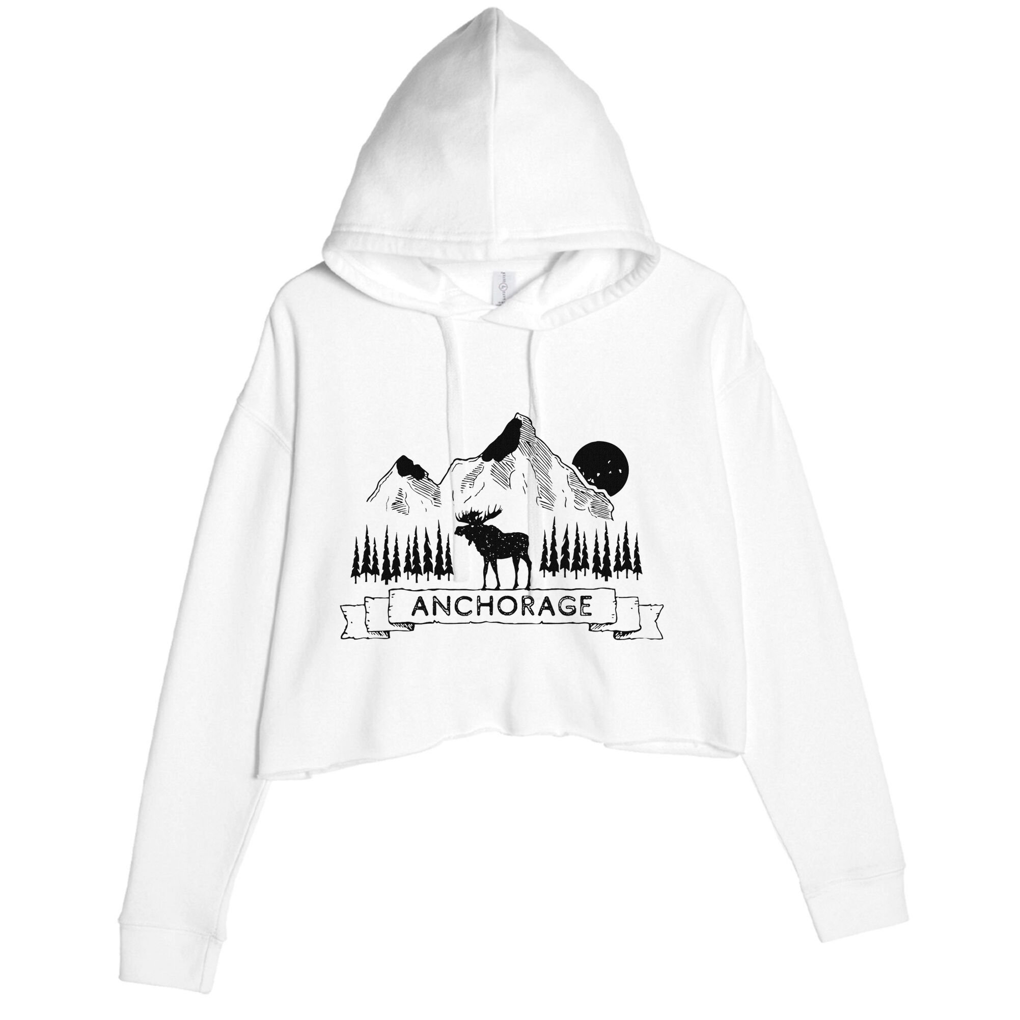 Anchorage Alaska Mountain Moose Gift Cool Anchorage Crop Fleece Hoodie