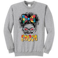 Autism Awareness Messy Bun Autism Mom Coquette Bow Puzzle Tall Sweatshirt