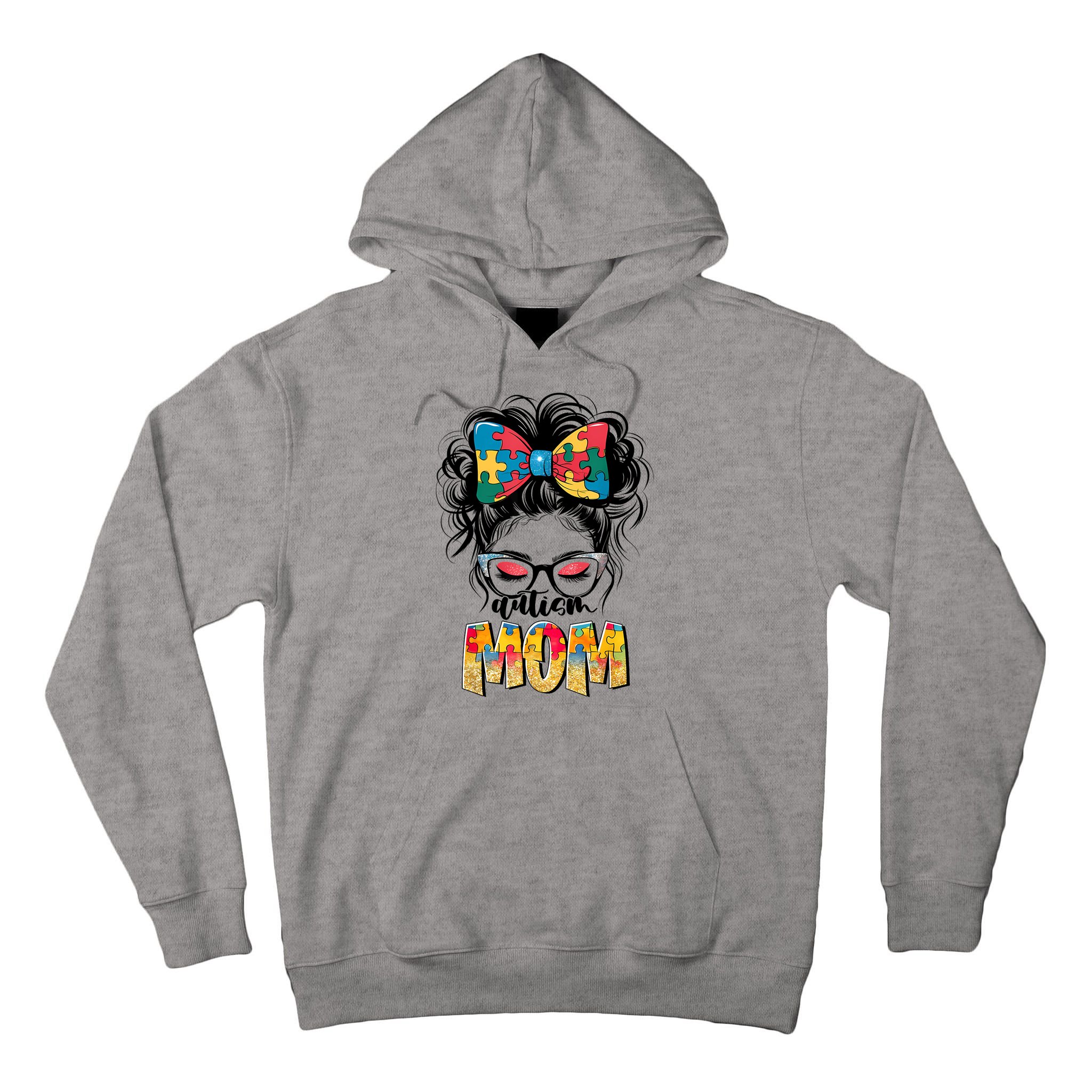 Autism Awareness Messy Bun Autism Mom Coquette Bow Puzzle Tall Hoodie