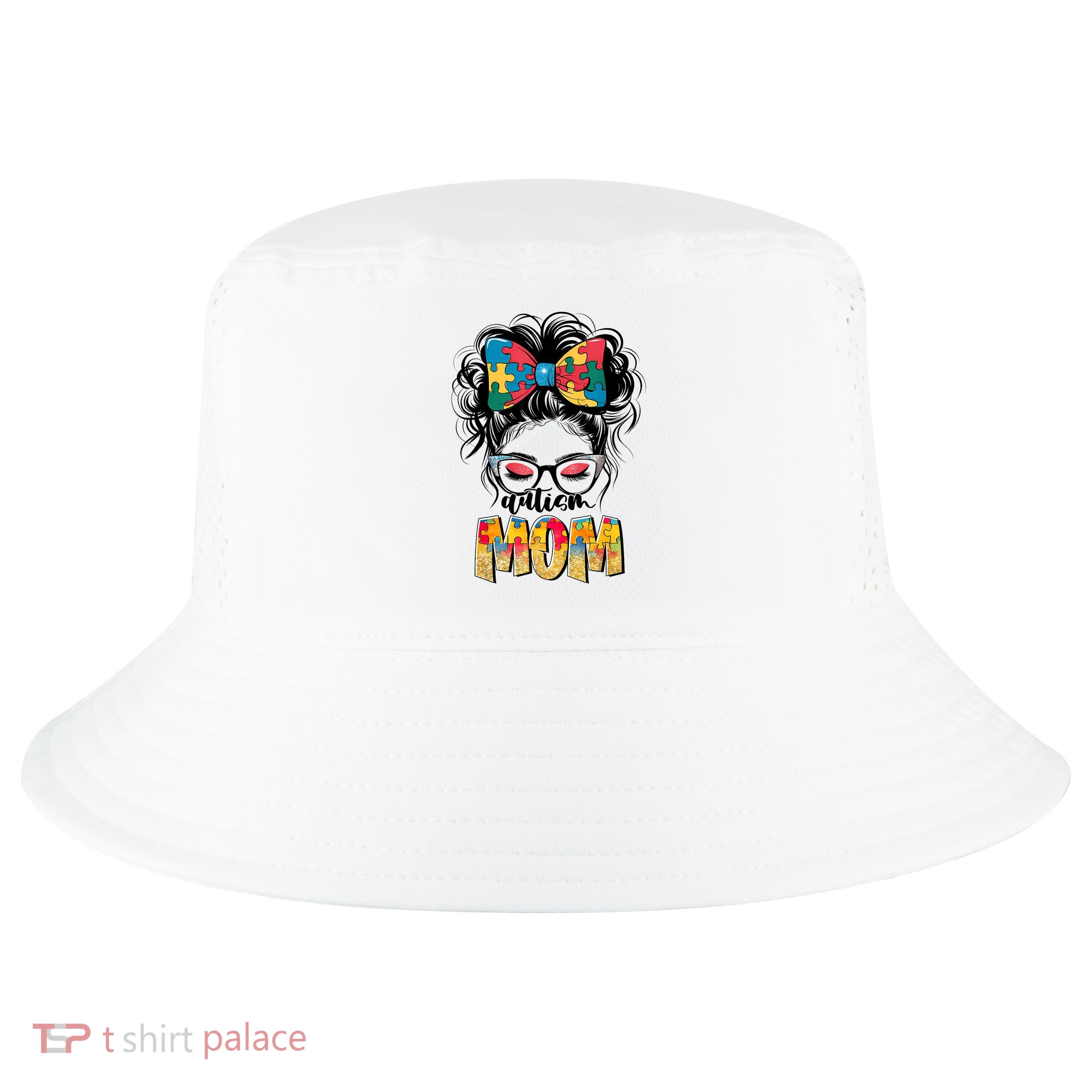 Autism Awareness Messy Bun Autism Mom Coquette Bow Puzzle Cool Comfort Performance Bucket Hat