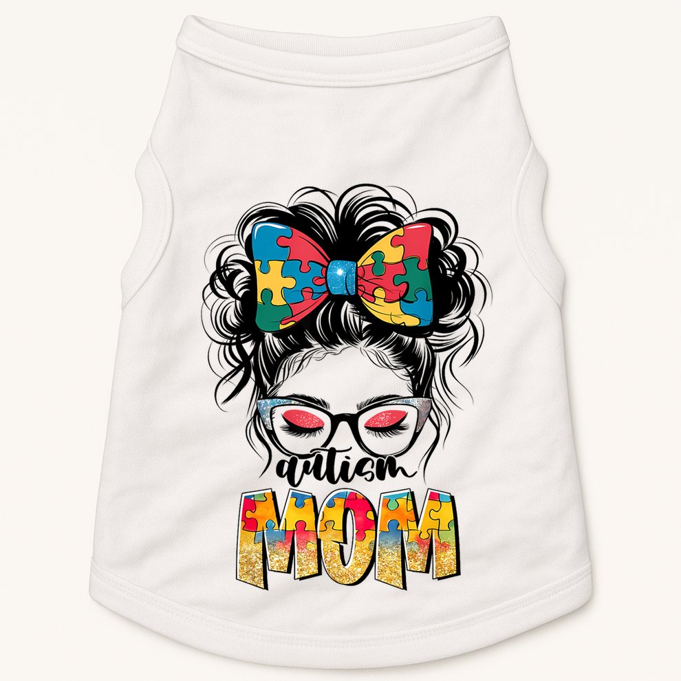 Autism Awareness Messy Bun Autism Mom Coquette Bow Puzzle Doggie Tank