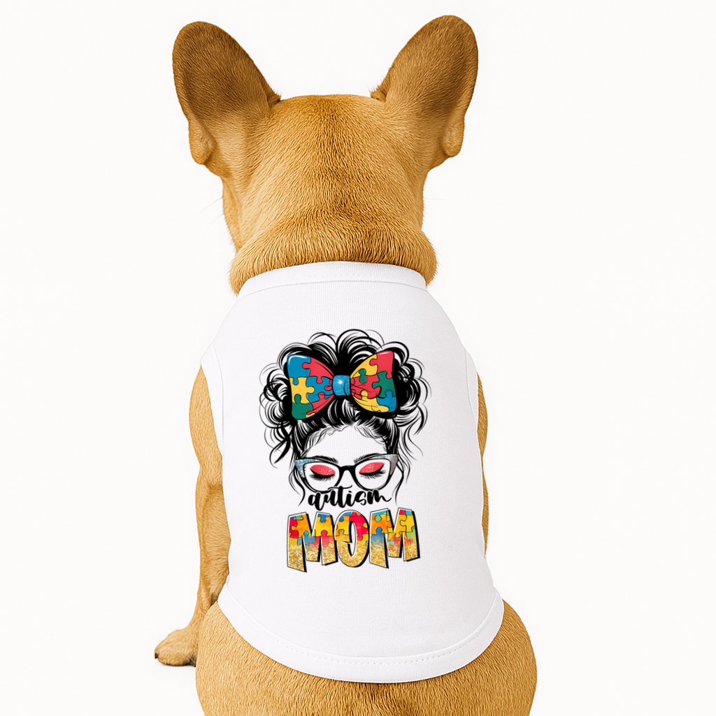 Autism Awareness Messy Bun Autism Mom Coquette Bow Puzzle Doggie Tank