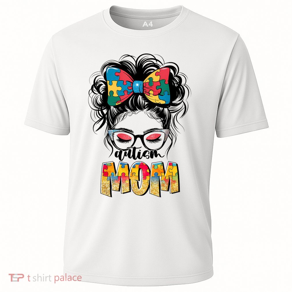 Autism Awareness Messy Bun Autism Mom Coquette Bow Puzzle Performance Shirt