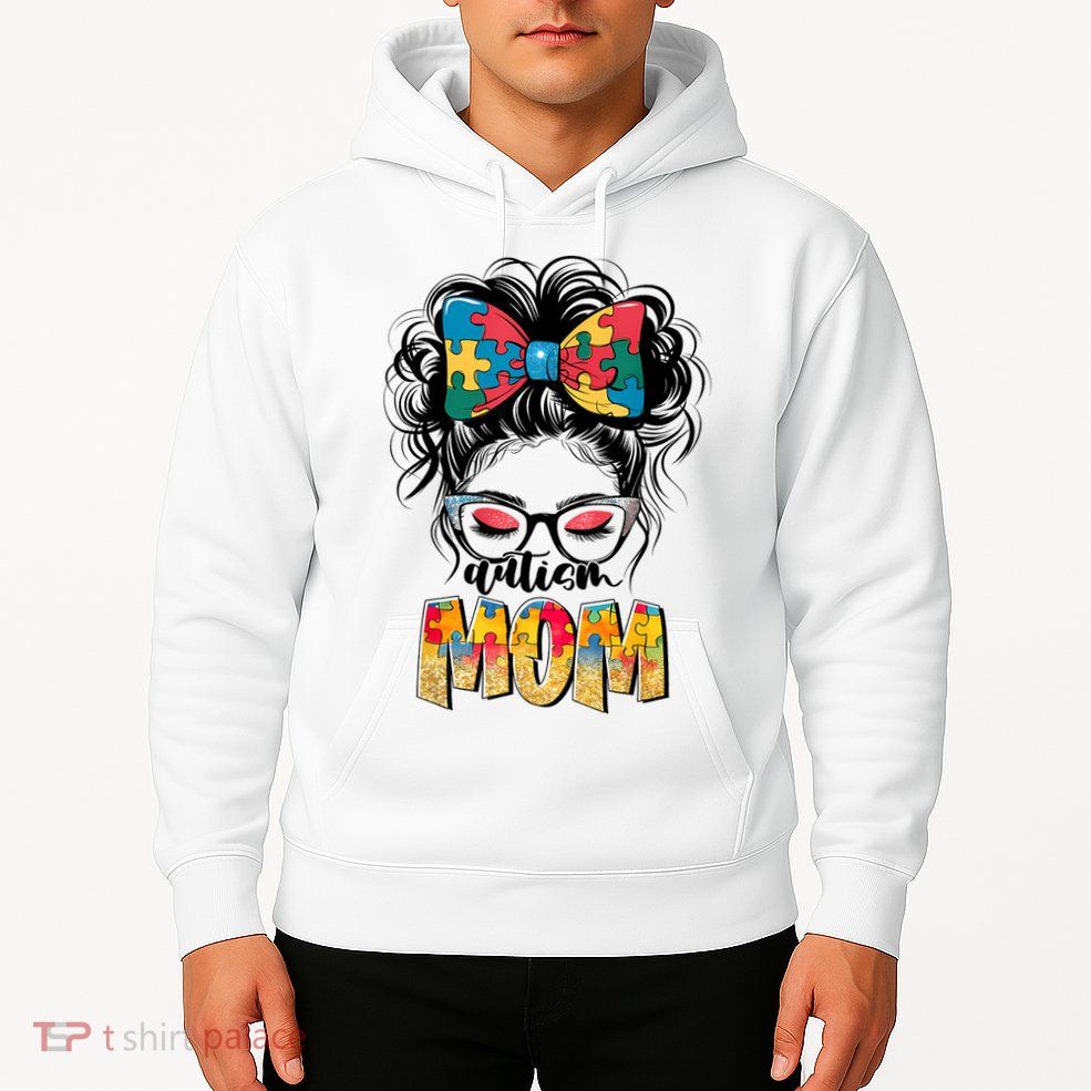 Autism Awareness Messy Bun Autism Mom Coquette Bow Puzzle Hoodie
