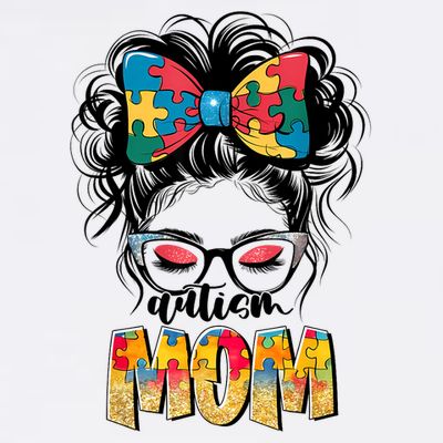 Autism Awareness Messy Bun Autism Mom Coquette Bow Puzzle T-Shirt