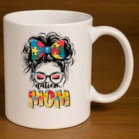 Autism Awareness Messy Bun Autism Mom Coquette Bow Puzzle 11oz C Handle Ceramic Mug