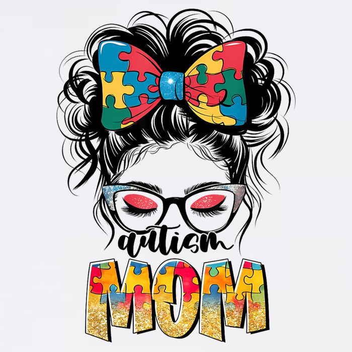 Autism Awareness Messy Bun Autism Mom Coquette Bow Puzzle 11oz C Handle Ceramic Mug