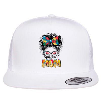 Autism Awareness Messy Bun Autism Mom Coquette Bow Puzzle Flatbill Hat
