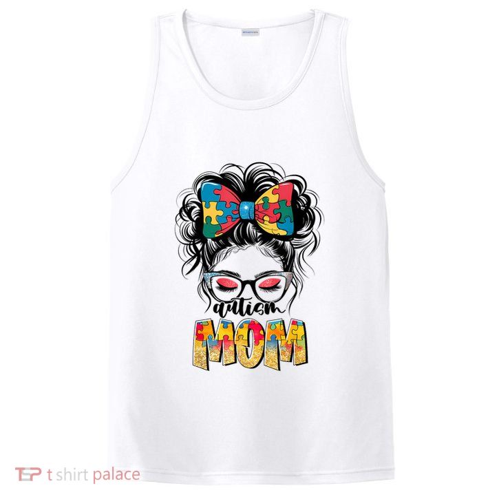 Autism Awareness Messy Bun Autism Mom Coquette Bow Puzzle PosiCharge Competitor Tank