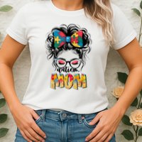 Autism Awareness Messy Bun Autism Mom Coquette Bow Puzzle Womens T-Shirt