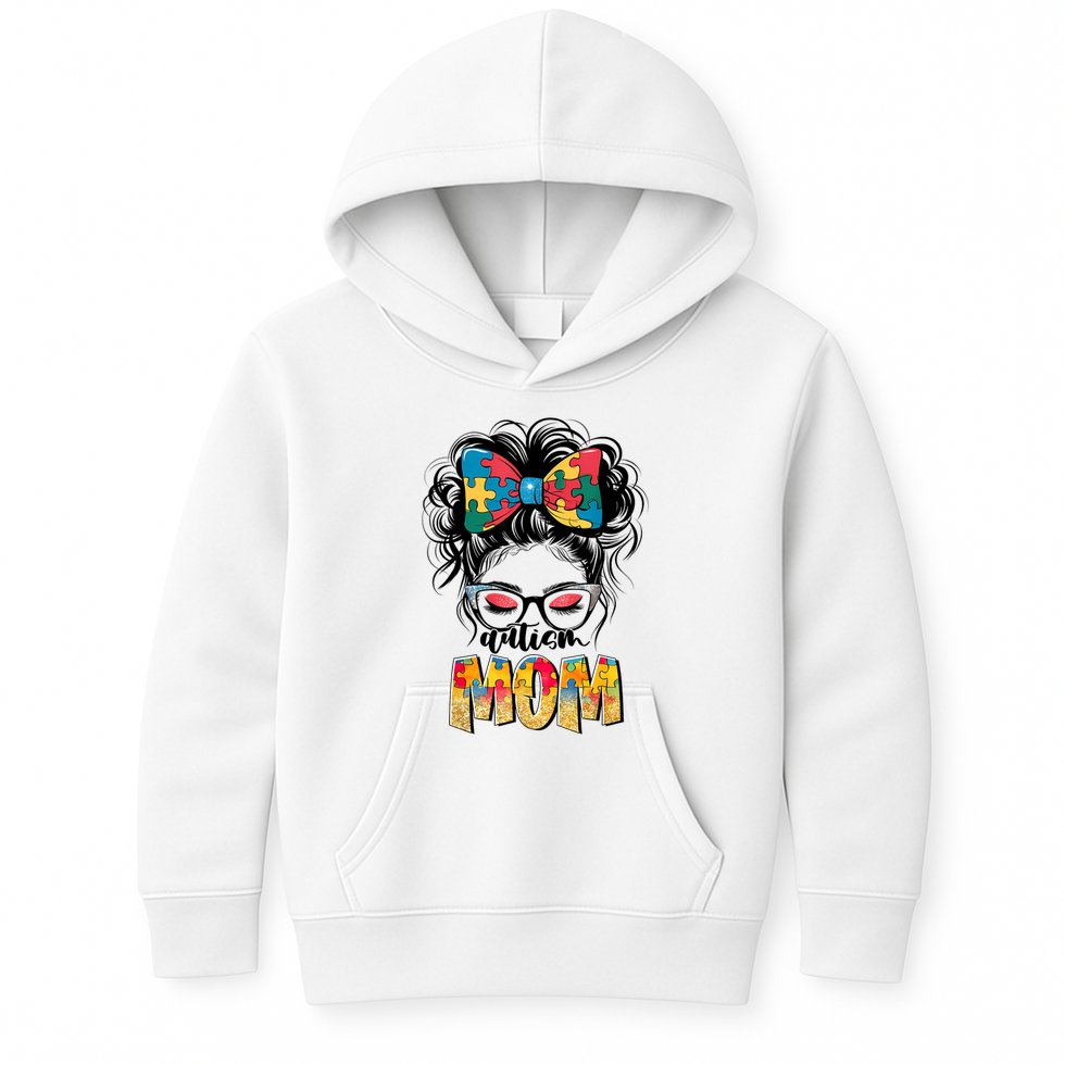 Autism Awareness Messy Bun Autism Mom Coquette Bow Puzzle Kids Hoodie