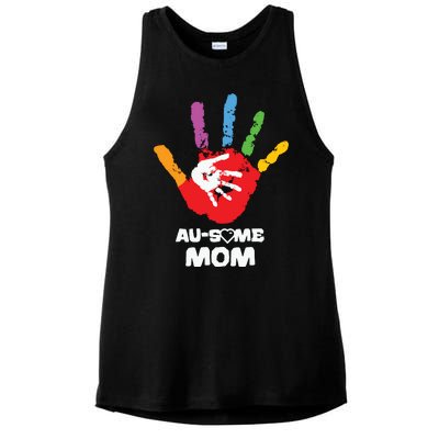 Awesome Autism Mom Ausome Hand Ladies PosiCharge Tri-Blend Wicking Tank