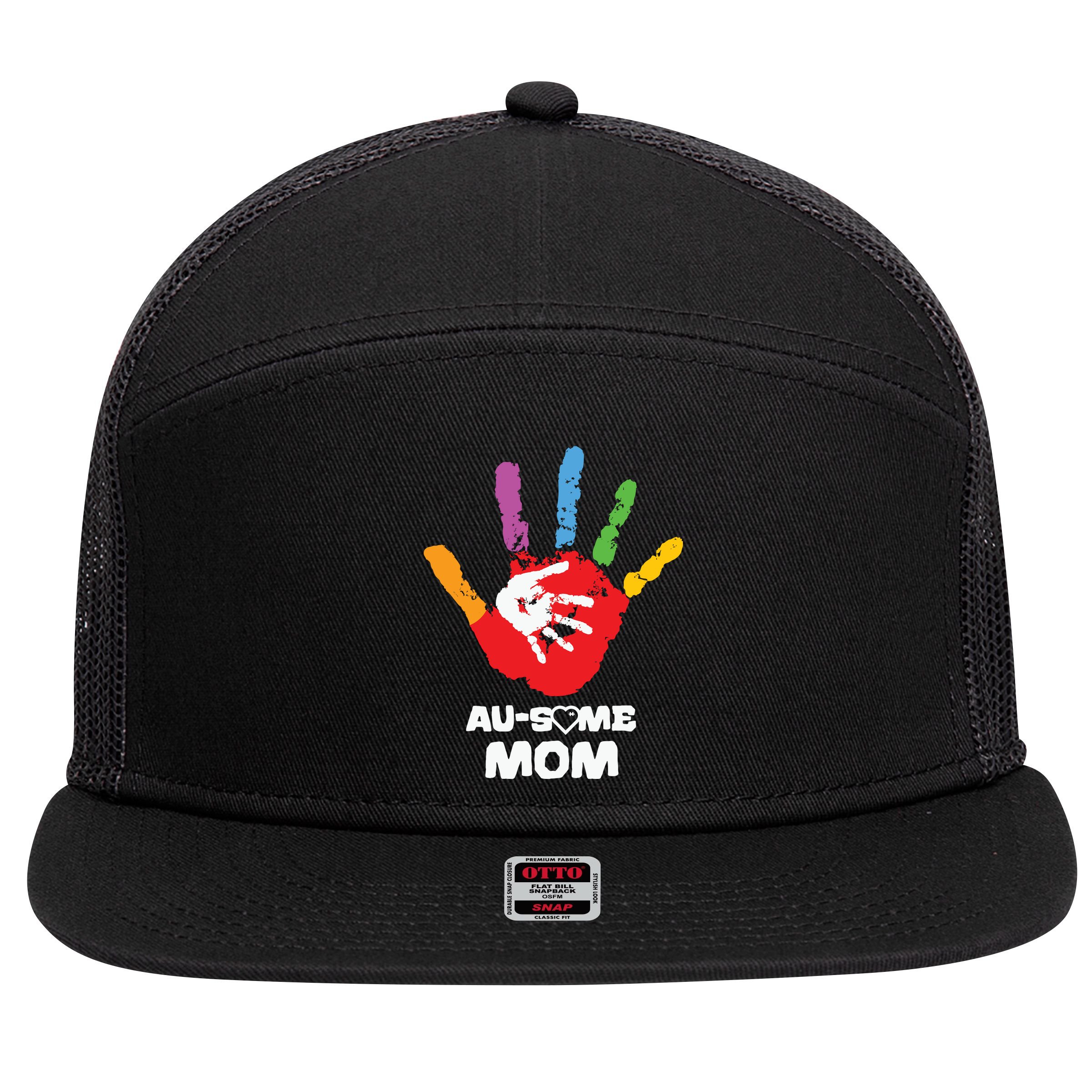 Awesome Autism Mom Ausome Hand 7 Panel Mesh Trucker Snapback Hat