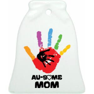 Awesome Autism Mom Ausome Hand Ceramic Bell Ornament