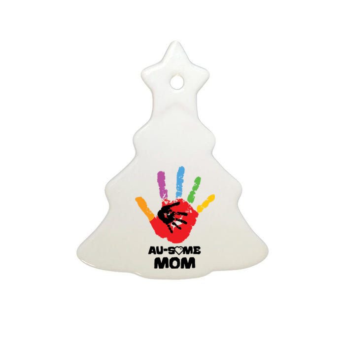 Awesome Autism Mom Ausome Hand Ceramic Tree Ornament