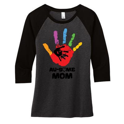 Awesome Autism Mom Ausome Hand Women's Tri-Blend 3/4-Sleeve Raglan Shirt