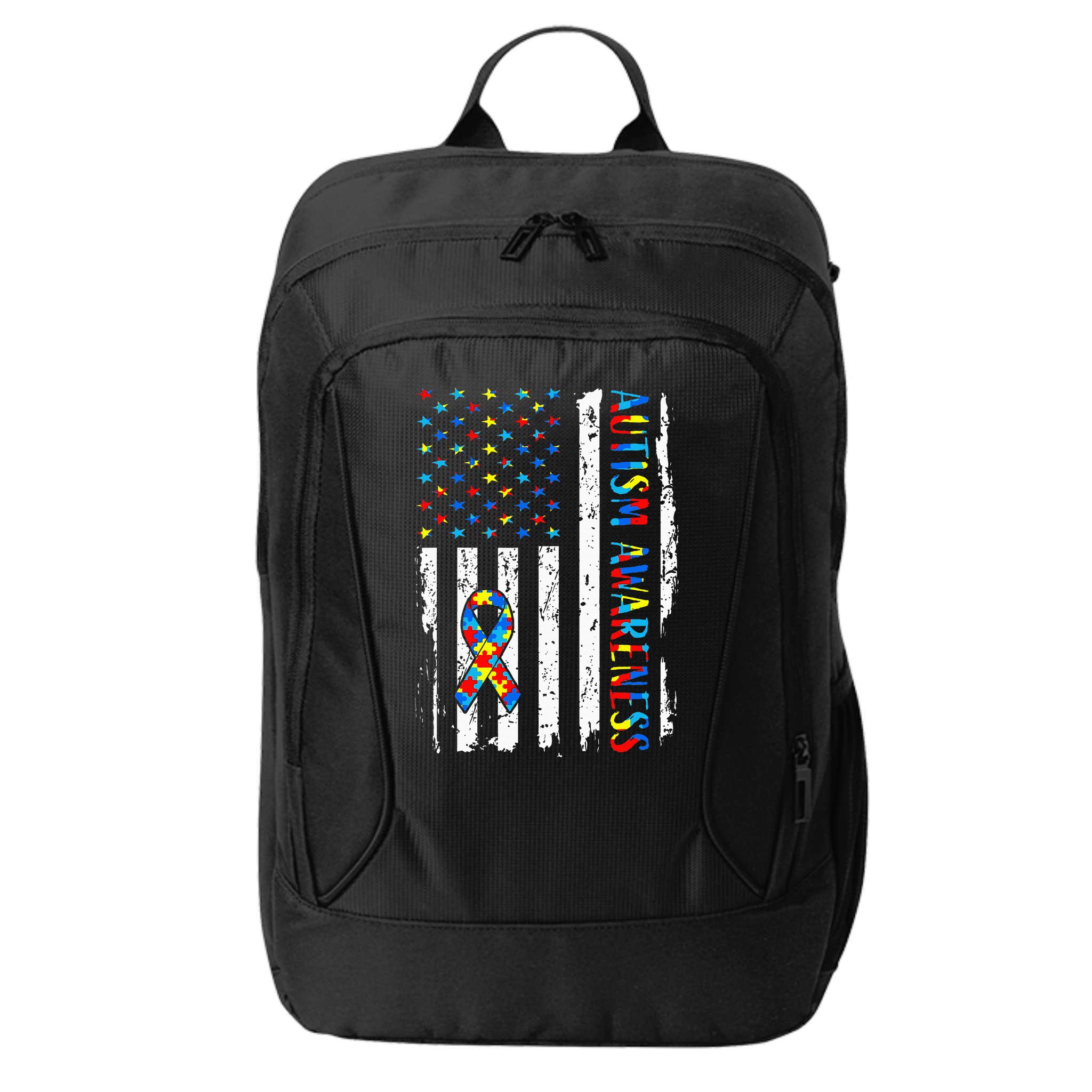 Autism Awareness Mom Dad Usa Flag Autistic Awareness Autism City Backpack
