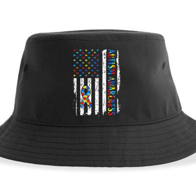 Autism Awareness Mom Dad Usa Flag Autistic Awareness Autism Sustainable Bucket Hat
