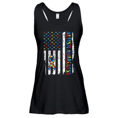 Autism Awareness Mom Dad Usa Flag Autistic Awareness Autism Ladies Essential Flowy Tank