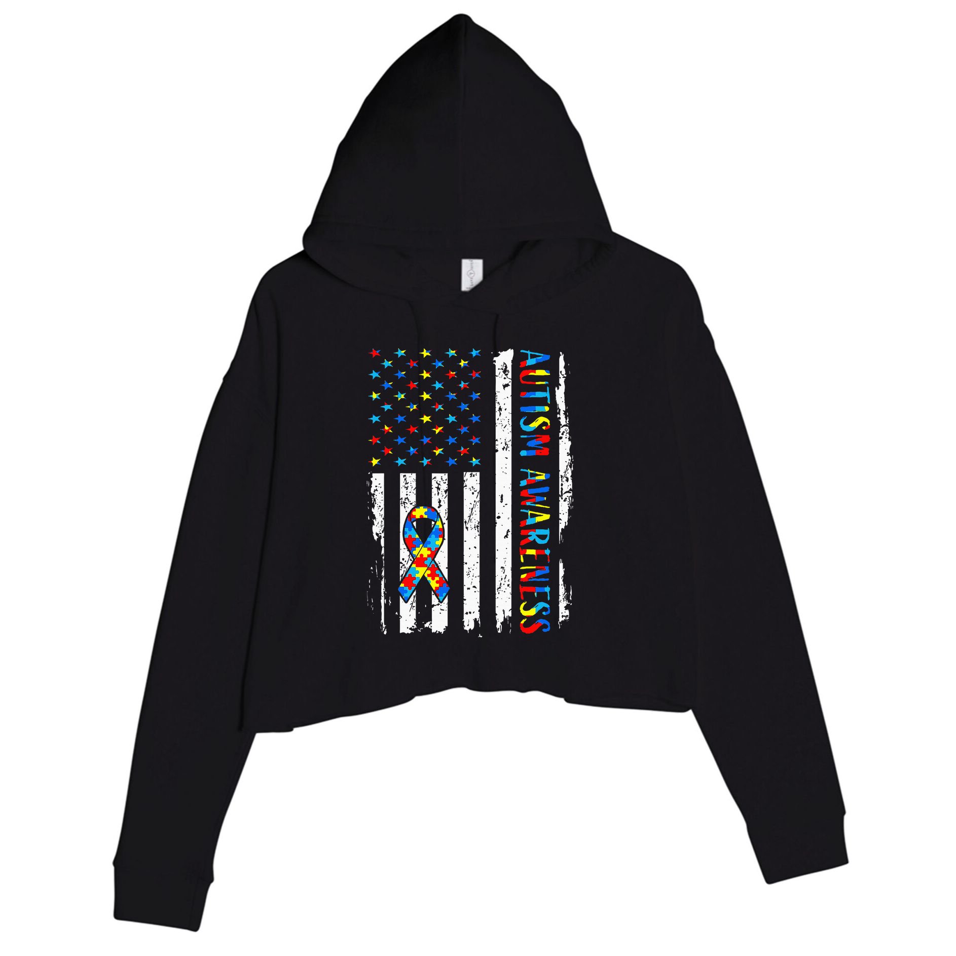 Autism Awareness Mom Dad Usa Flag Autistic Awareness Autism Crop Fleece Hoodie