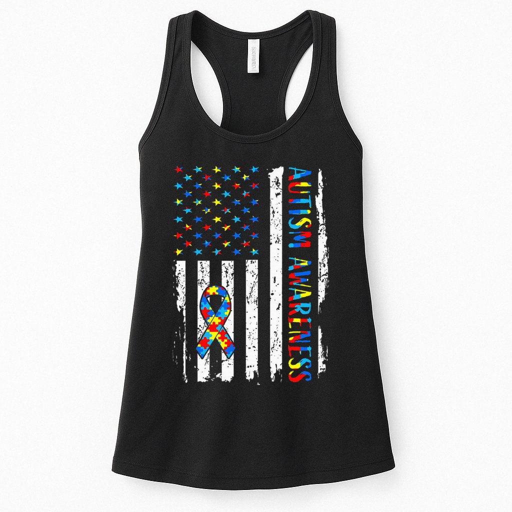 Autism Awareness Mom Dad Usa Flag Autistic Awareness Autism Womens Tank Top
