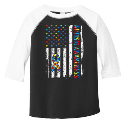 Autism Awareness Mom Dad Usa Flag Autistic Awareness Autism Toddler Fine Jersey T-Shirt
