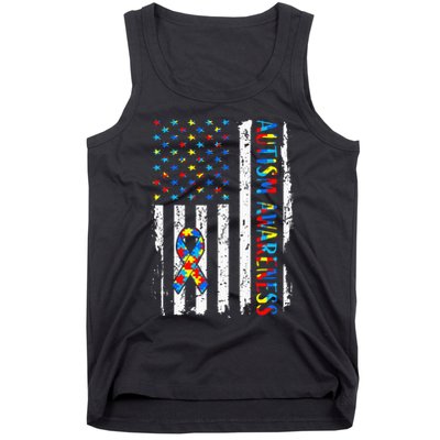 Autism Awareness Mom Dad Usa Flag Autistic Awareness Autism Tank Top
