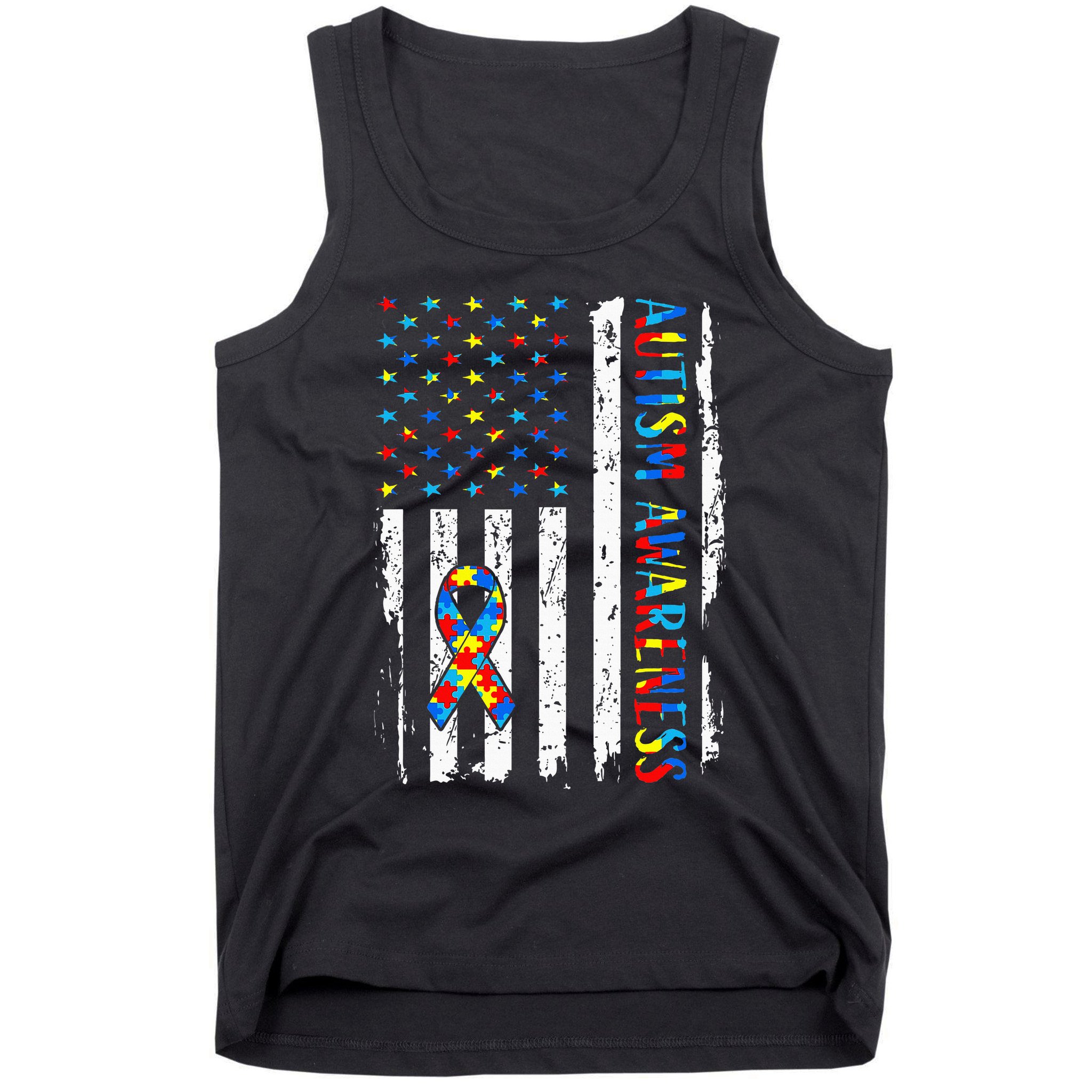 Autism Awareness Mom Dad Usa Flag Autistic Awareness Autism Tank Top