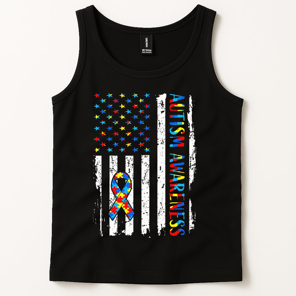Autism Awareness Mom Dad Usa Flag Autistic Awareness Autism Tank Top